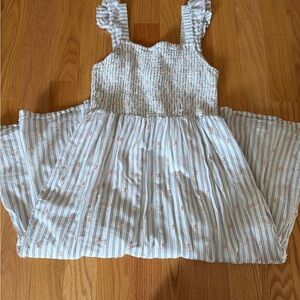 LOFT White and Navy Striped Midi Dress